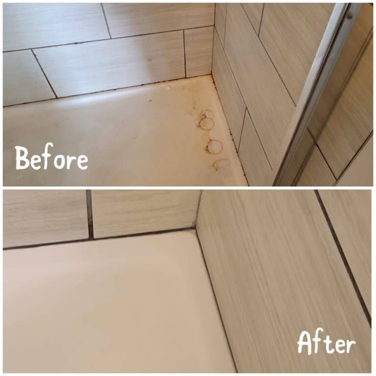 Bathroom tile and grout before and after a Clean and Dusted visit in Mt. Lookout