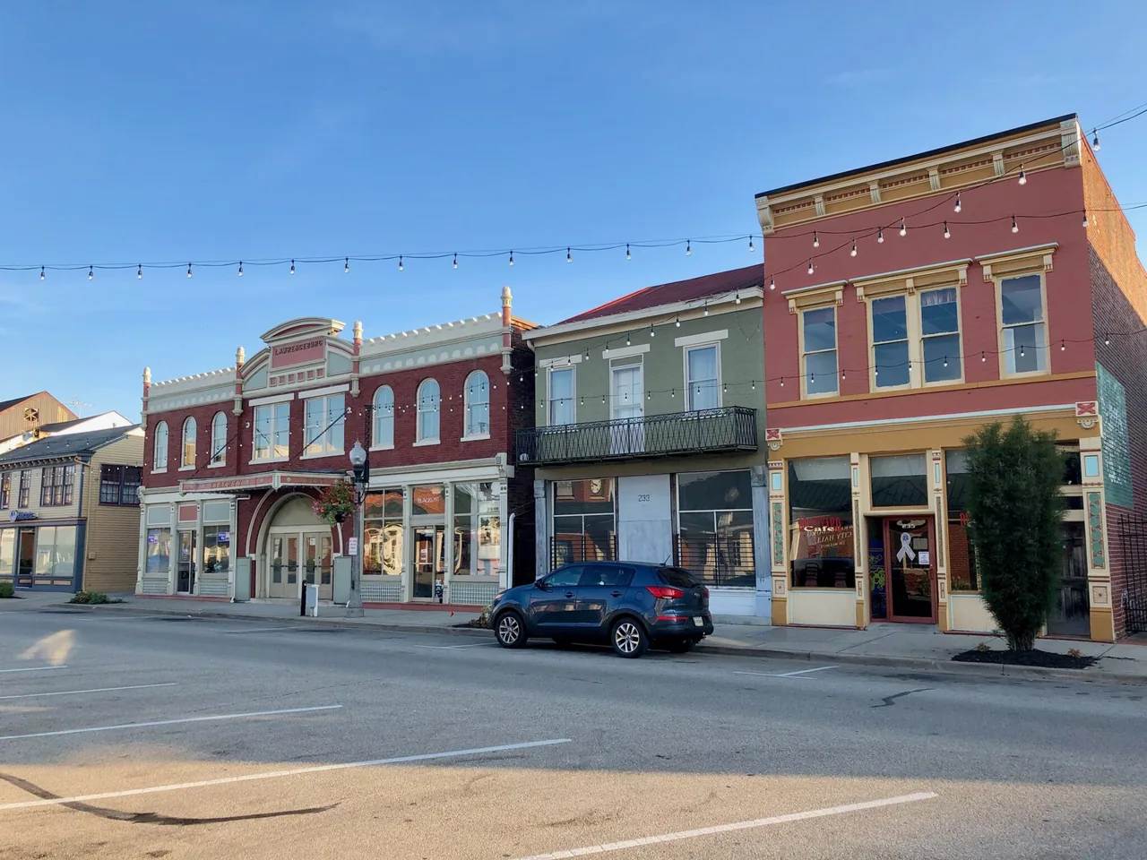 Downtown Lawrenceburg street in the historic district, Dearborn County, IN