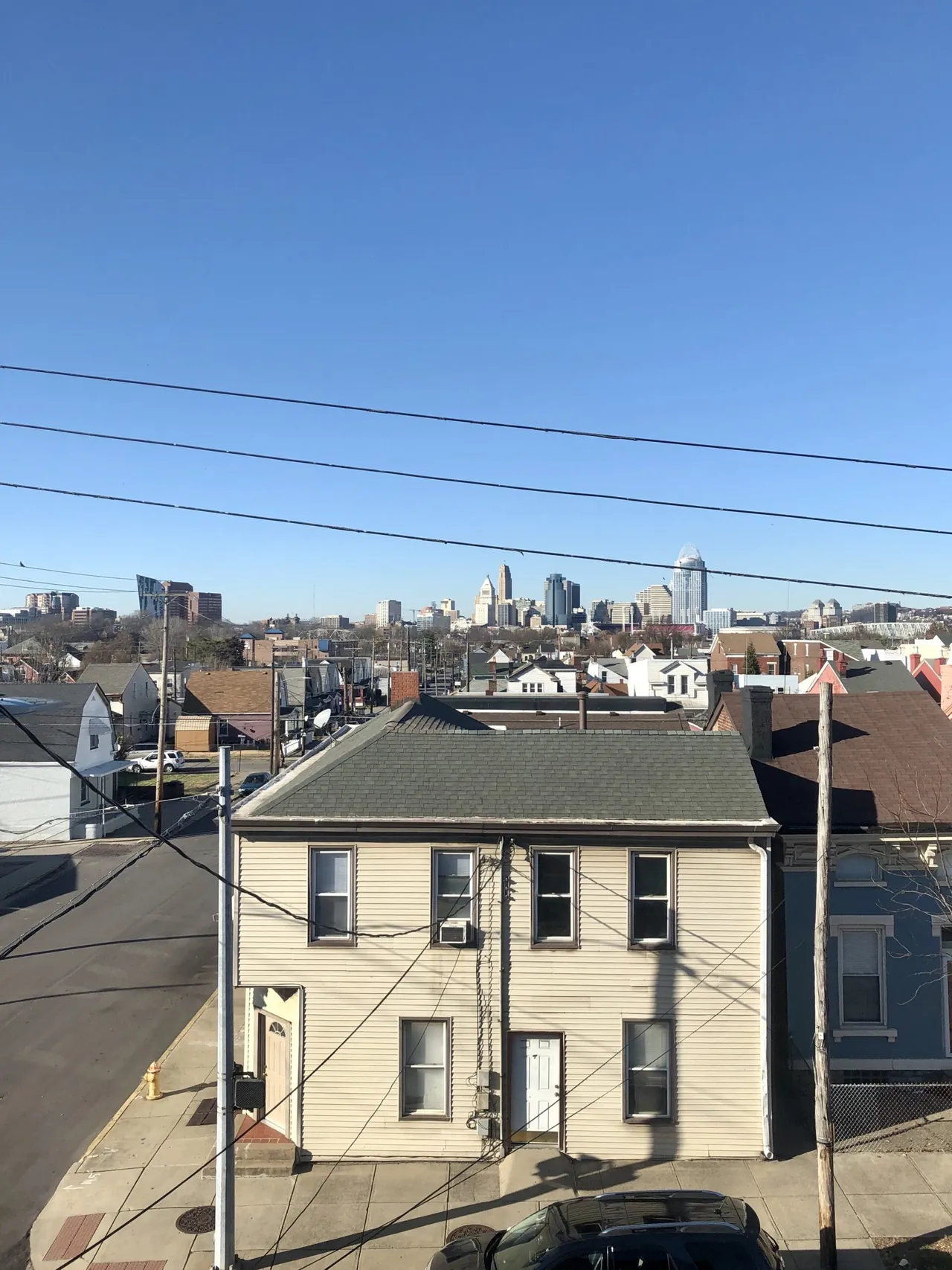 Vertical view of Cincinnati skyline from Buena Vista neighborhood in Newport, KY