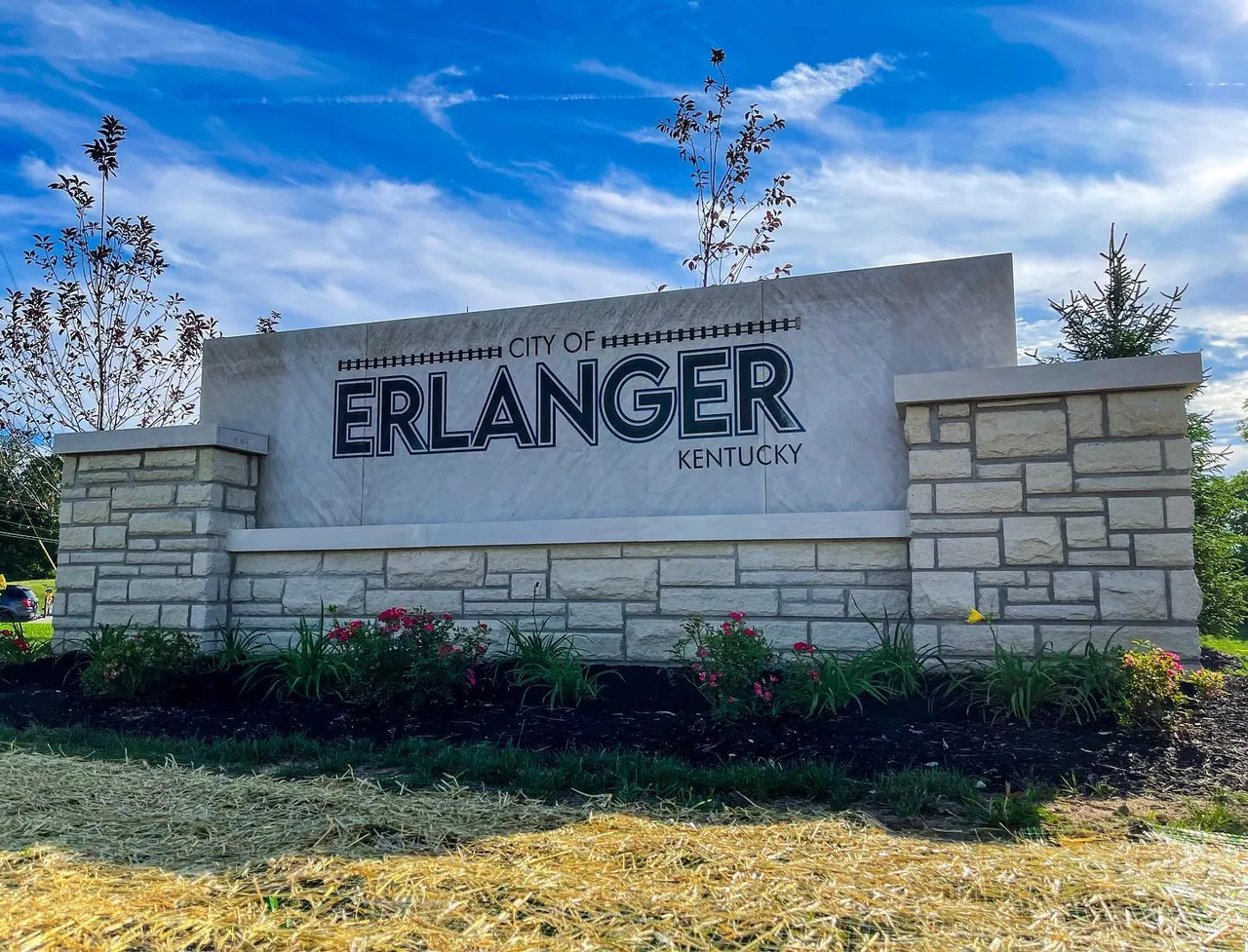City of Erlanger, Kentucky entrance sign welcoming visitors